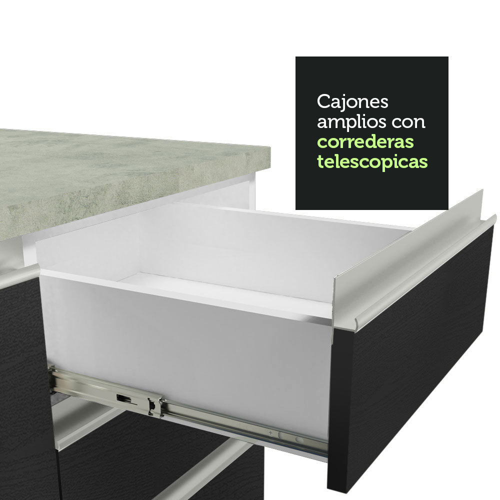 Cocina Integral 240cm Blanco/Negro Glamy 03