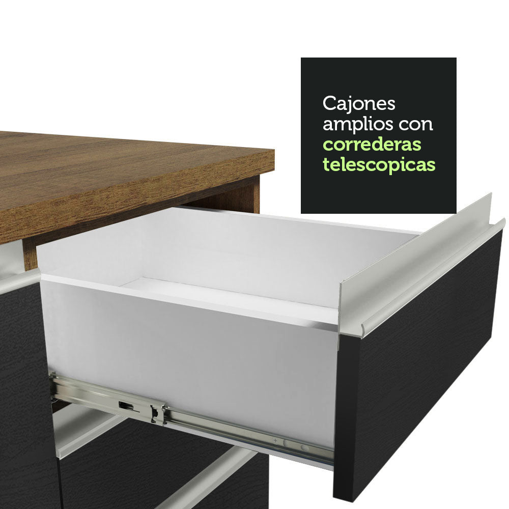 Kit Cocina Lineal- Glamy 290 cm - Marrón- Negro / Marrón