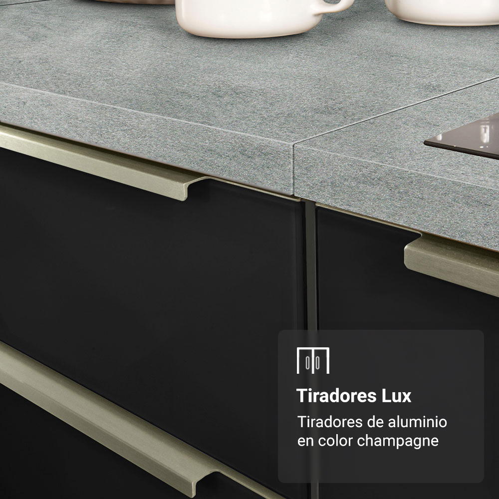 Cocina Compacta 190 cm Con Vitrina Blanco/Negro Lux Madesa