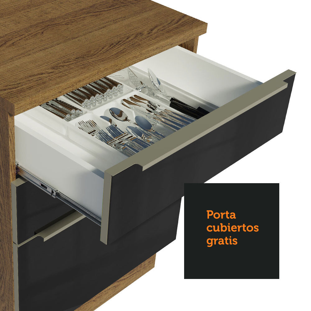 Cocina Integral 240cm Marrón/Negro Lux 02
