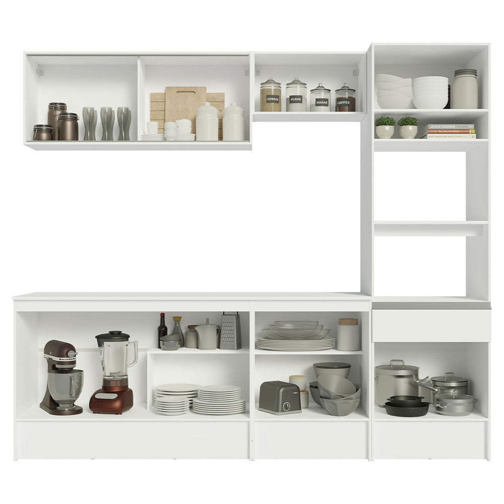Cocina Integral 240 x 52 cm 8 Puertas 1 Cajón Con Mueble para Horno Blanco Topázio Madesa 05