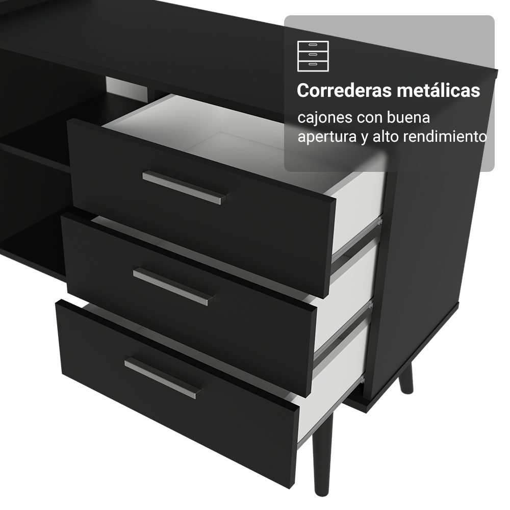 Escritorio Esquinero para Computadora Gamer 3 Cajones Negro Lisboa 08