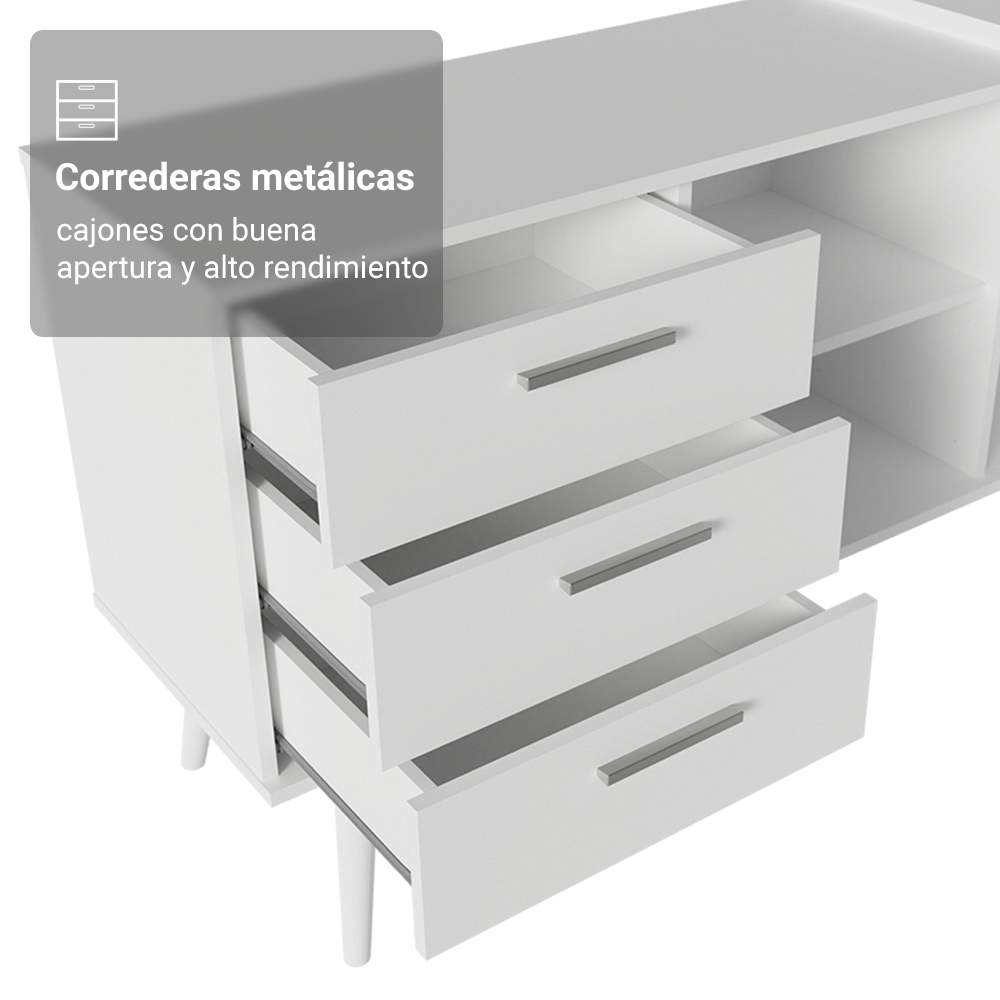 Escritorio Esquinero Gamer 302 cm 3 Cajones Blanco Madesa