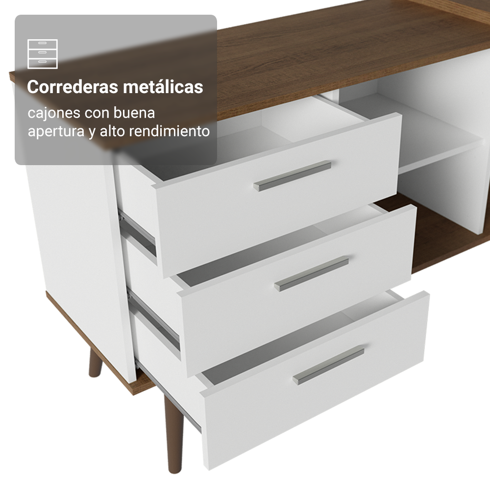 Escritorio Esquinero para Computadora Gamer 3 Cajones Blanco/Marrón Lisboa