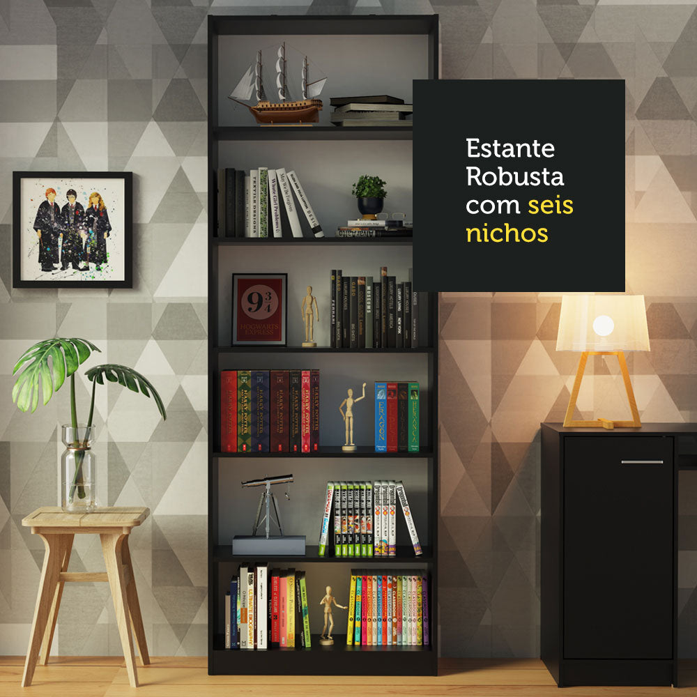 Kit Escritorio y Estante Multiuso Blanco/Negro Madesa