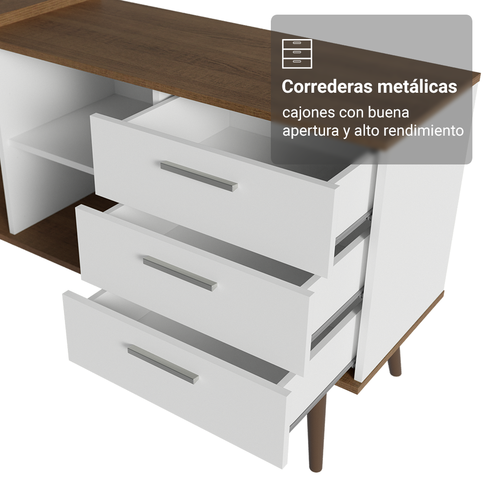 Kit 2 Piezas con Escritorio Esquinero 3 Cajones y Vitrina Multiuso Marrón/Blanco