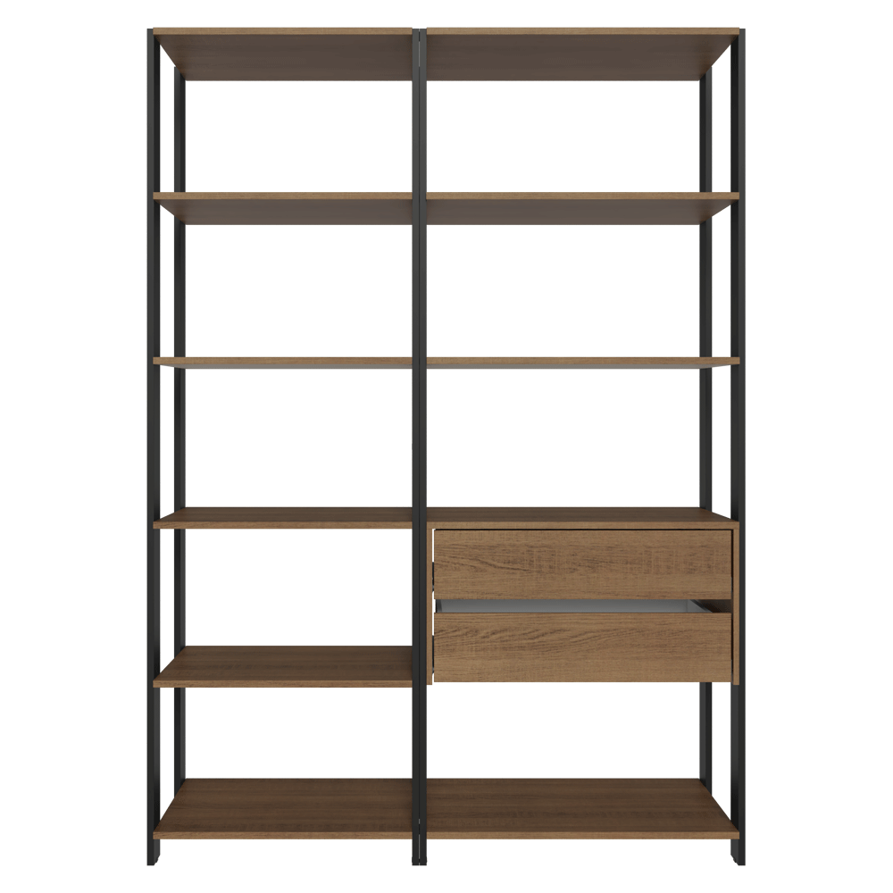 Estante Armario Multiuso para Escritorio 129cm 9 Repisas 2 Gavetas Marrón/Negro Madesa