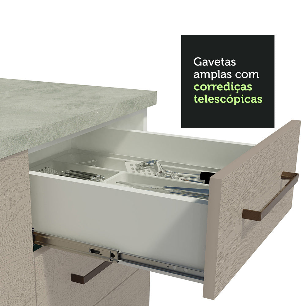 Kit con 2 Gabinetes Bajos 4 Puertas 3 Cajones Blanco/Crema Agata