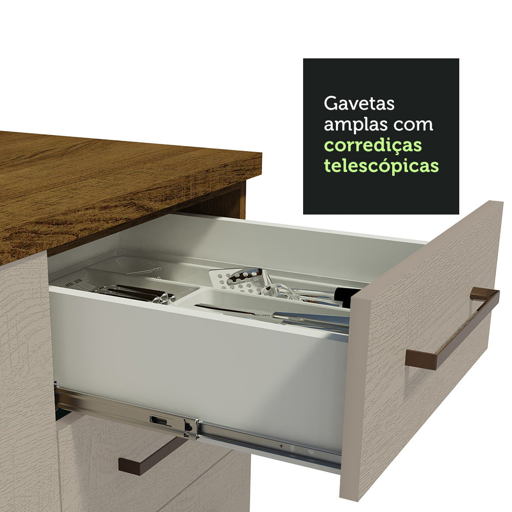 Kit 2 Gabinetes Bajos Multiuso 200 cm 4 Puertas 3 Cajones Marrón/Crema Agata Madesa