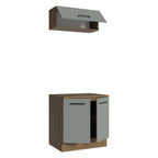 Kit Gabinete Bajo y Gabinete Superior Multiuso 80 cm Marrón/Gris Agata Madesa
