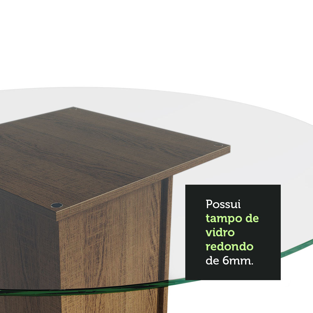 Conjunto de Comedor con Encimera Vidrio Circular 4 Sillas Marrón/Negro Ana Madesa