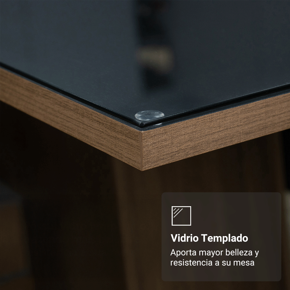 Juego de Comedor Mesa Vidrio 6 Sillas Geórgia - Marrón/Negro/Imperial