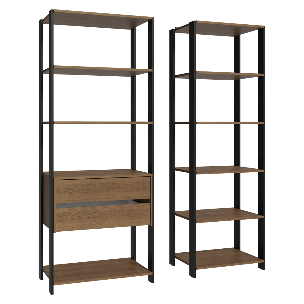 Armario Estante Multiuso 2 Cajones 9 Niveles 129cm Marrón/Negro