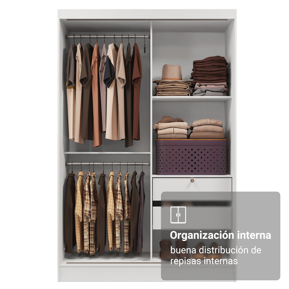 Clóset Soltero Luke 2 Puertas Corredizas Con Espejos
