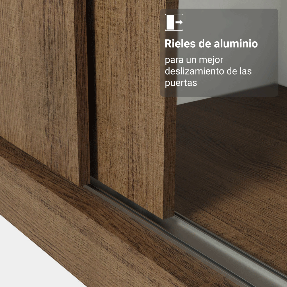Clóset Soltero Luke 2 Puertas Corredizas 1 con Espejo y Pies - Marron