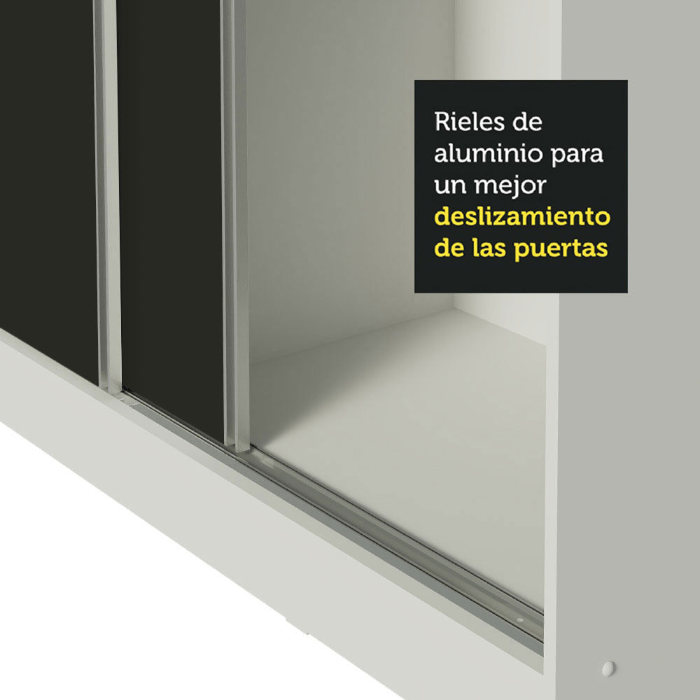 Clóset Matrimonial 231 cm 3 Puertas Corredizas Con 2 Espejos 100% MDF Blanco/Negro Royale Madesa