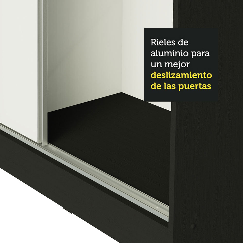 Clóset Matrimonial 231 cm 3 Puertas Corredizas Con 2 Espejos 100% MDF Negro/Blanco Royale Madesa
