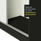 Clóset Matrimonial 231 cm 3 Puertas Corredizas Con 2 Espejos 100% MDF Negro/Blanco Royale Madesa