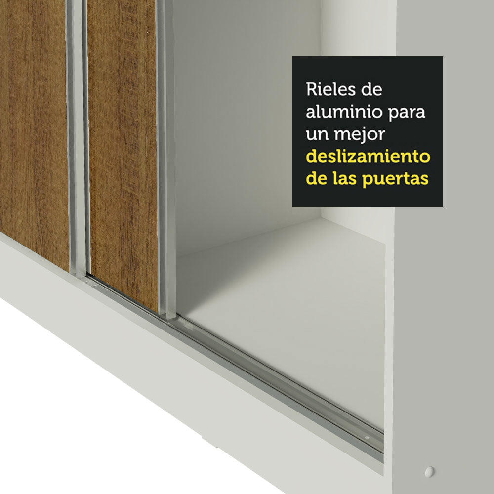 Clóset Matrimonial 231 cm 3 Puertas Corredizas Con 1 Espejo 100% MDF Blanco/Marrón Royale Madesa