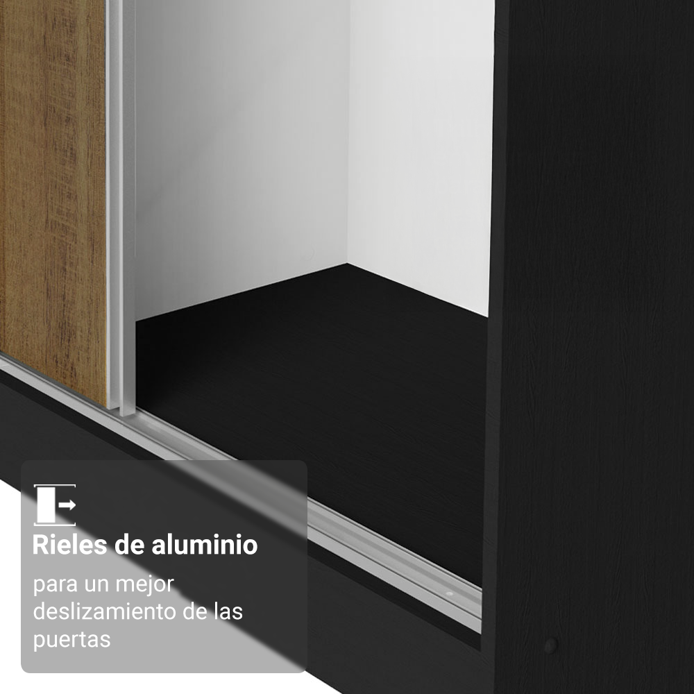 Clóset Matrimonial 3 Puertas Corredizas Negro/Marrón 100% MDF Royale