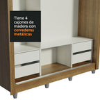 Clóset Matrimonial Lyon Plus 3 Puertas Correderas con Espejo 4 Cajones con Patas Marrón