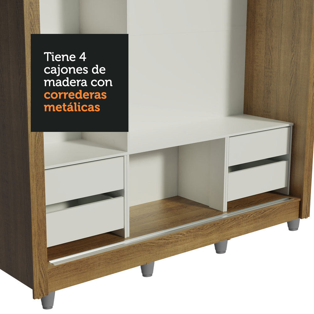 Clóset Matrimonial Lyon Plus 3 Puertas Correderas con Espejos 4 Cajones con Patas Marrón/Blanco