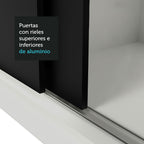 Clóset Matrimonial 170 cm 3 Puertas Corredizas Con 1 Espejo 4 Cajones Blanco/Negro Lyon Madesa