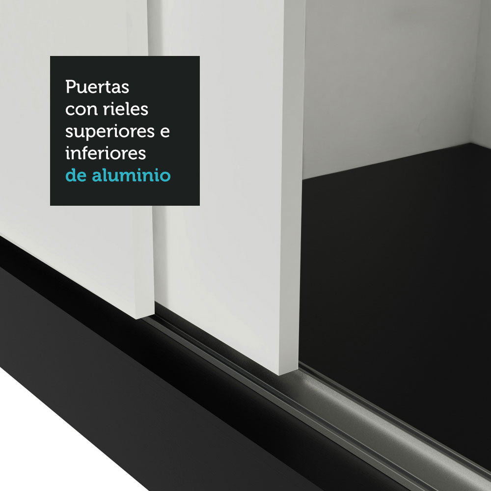 Clóset Matrimonial Lyon 3 Puertas Correderas con Espejos 2 Cajones Negro/Blanco