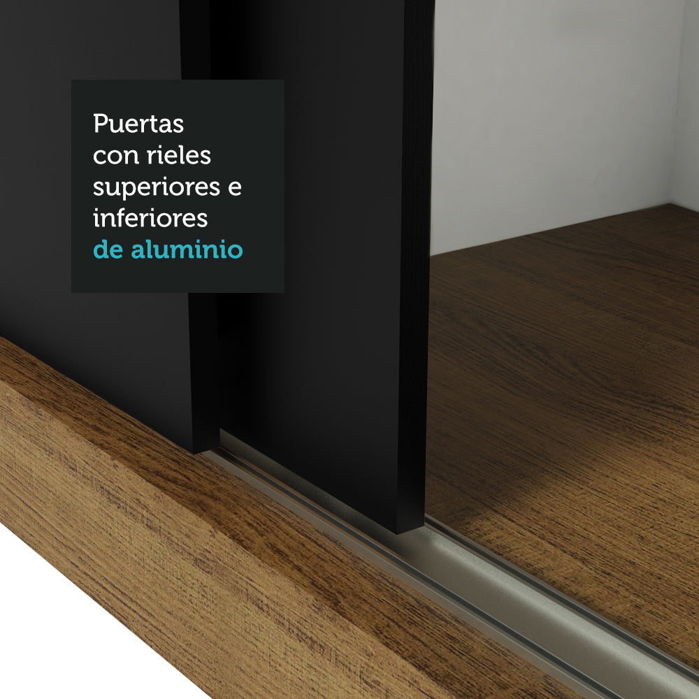 Clóset Matrimonial Monaco 3 Puertas Corredizas 1 con Espejo Marrón/Negro