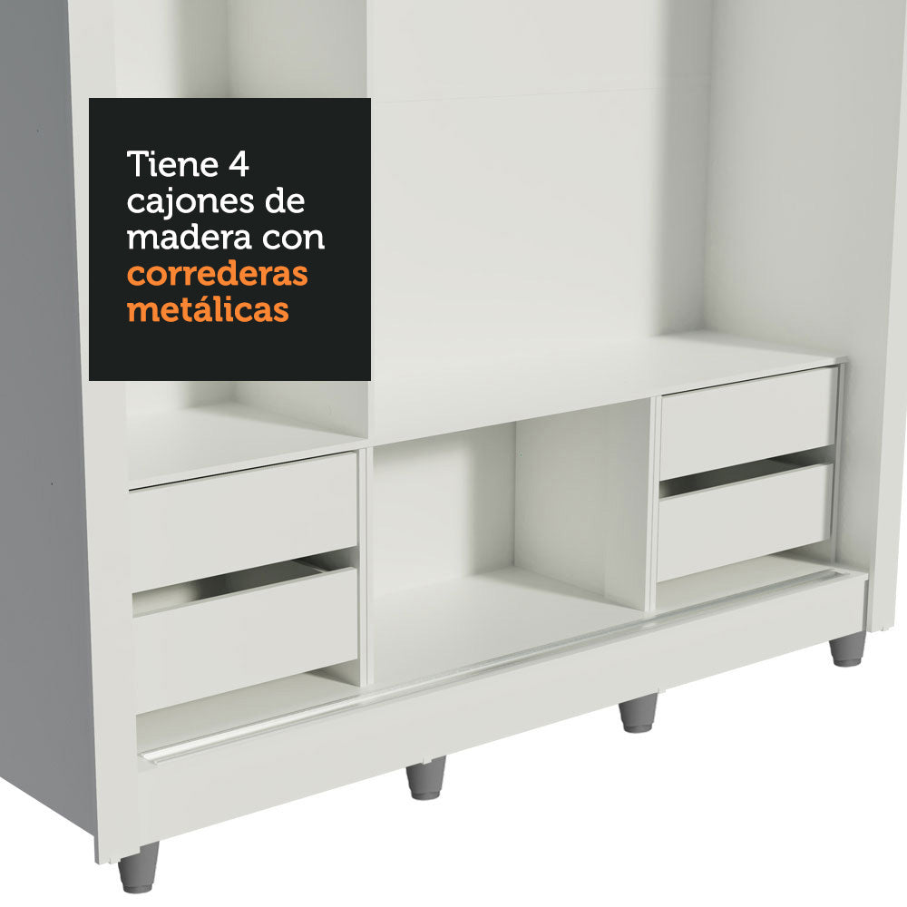 Clóset Matrimonial Lyon Plus 3 Puertas Correderas con Espejos 4 Cajones con Patas Blanco/Marrón