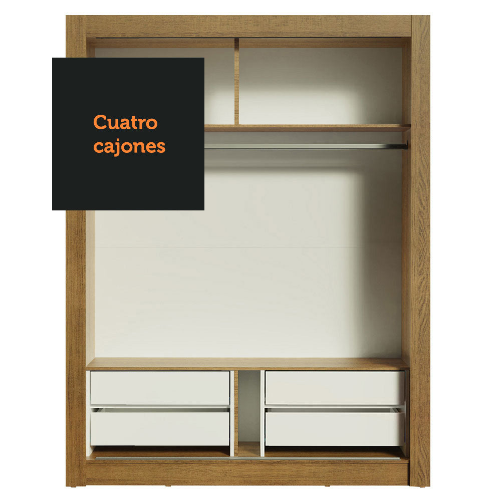 Clóset Soltero 117 cm 2 Puertas Corredizas Con 1 Espejo 4 Cajones Marrón Dallas Madesa