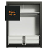 Clóset Soltero Dallas Plus 2 Puertas Correderas de Espejo 4 Cajones Negro