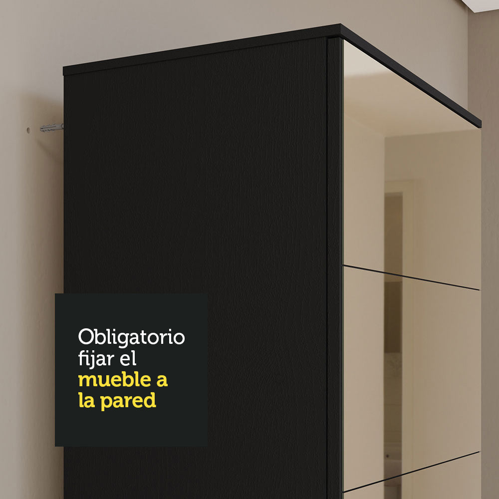 Estante Zapatera 60 cm 1 Puerta con 1 Espejo Negro Isis Madesa