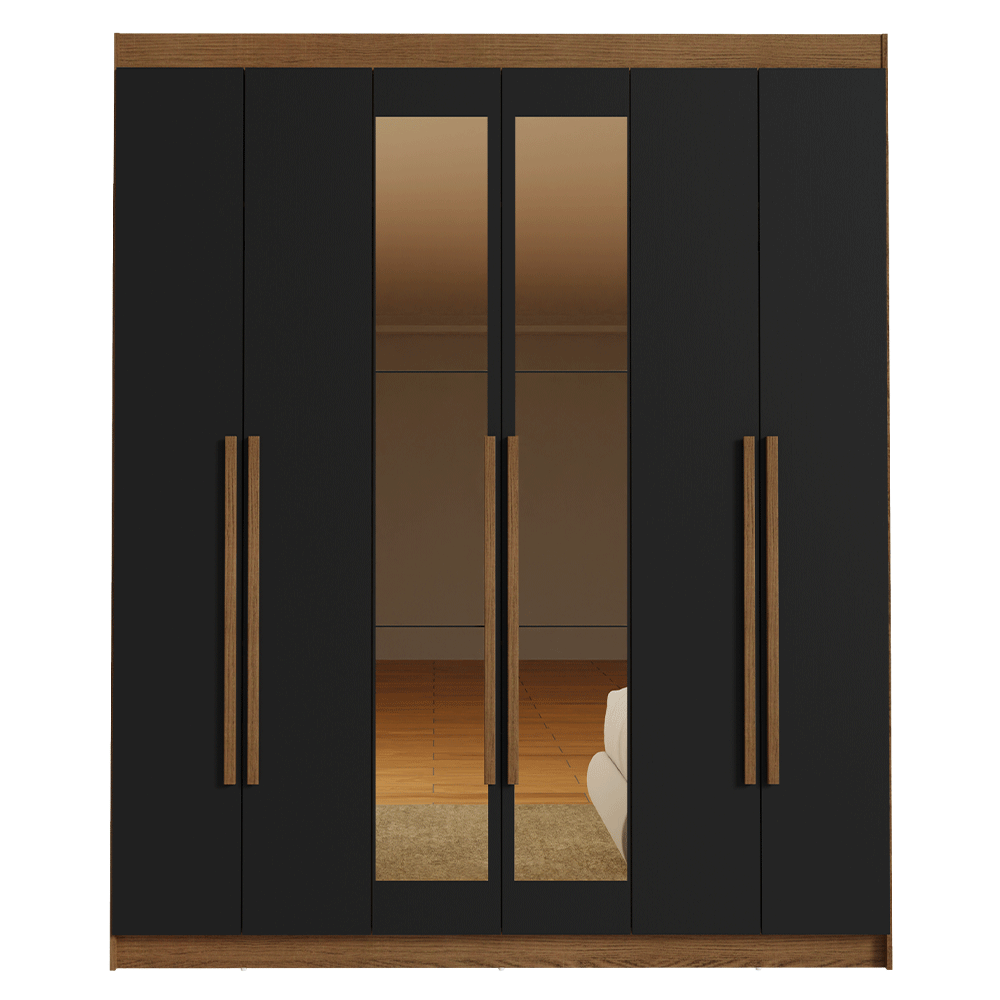 Clóset Matrimonial Venus 6 Puertas Batientes con Espejo Marrón/Negro/Marrón