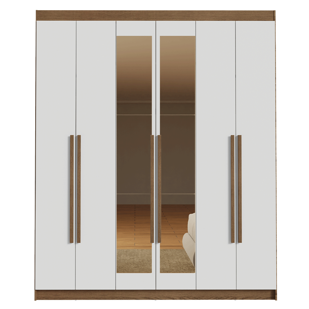 Clóset Matrimonial Venus 6 Puertas Batientes con Espejo Marrón/Blanco/Marrón