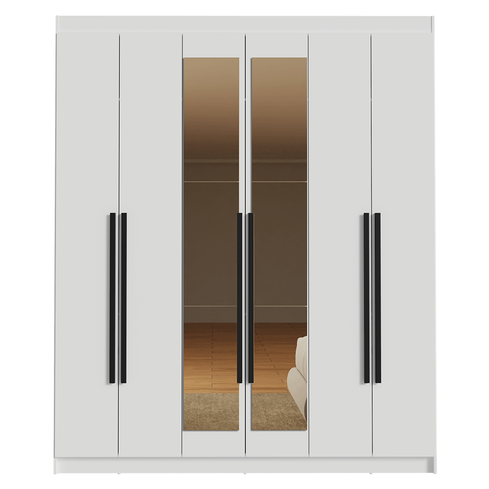 Clóset Matrimonial 180 cm 6 Puertas Con 2 Espejos 4 Cajones Blanco Venus Madesa