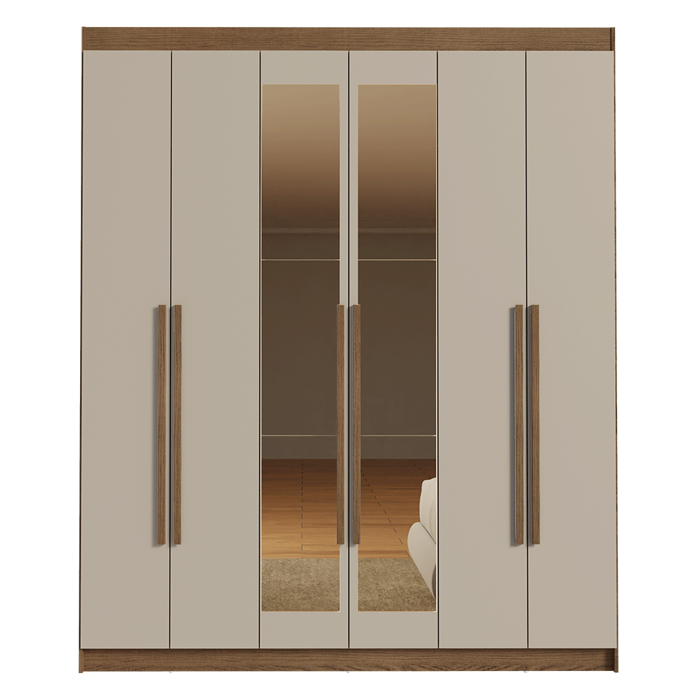 Clóset Matrimonial Venus 6 Puertas Batientes con Espejo Marrón/Crema/Marrón