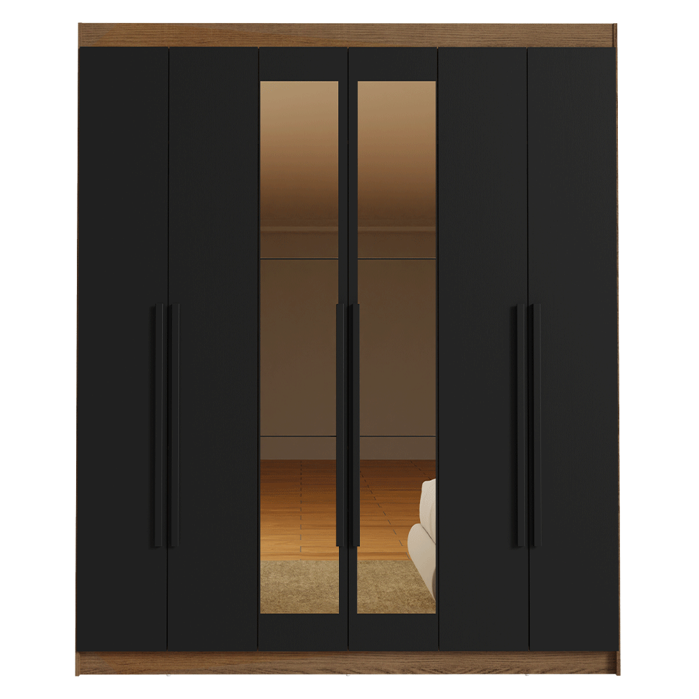 Clóset Matrimonial Venus 6 Puertas Batientes con Espejo Marrón/Negro/Negro