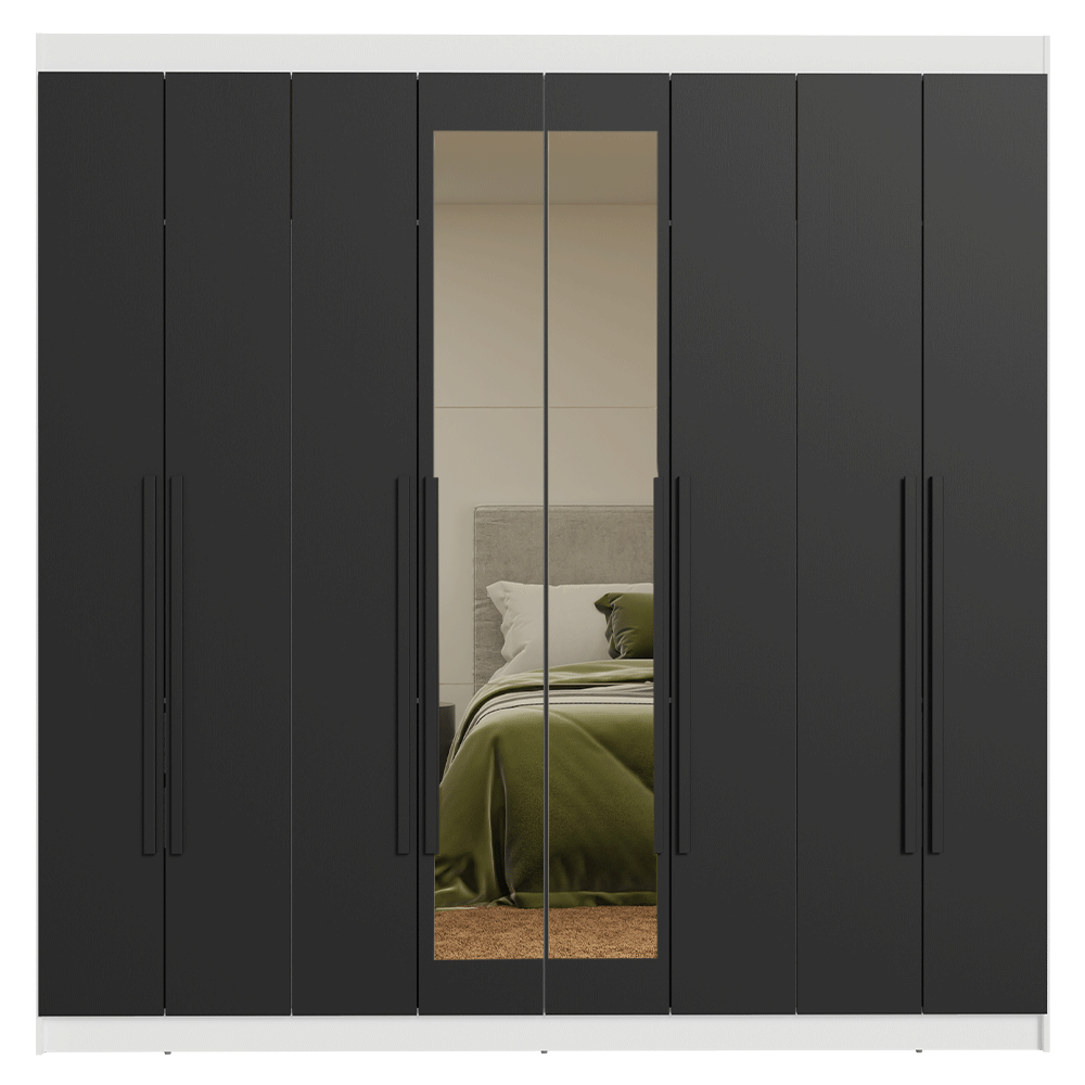 Clóset Matrimonial Venus 8 Puertas Batientes con Espejo Blanco/Negro/Negro