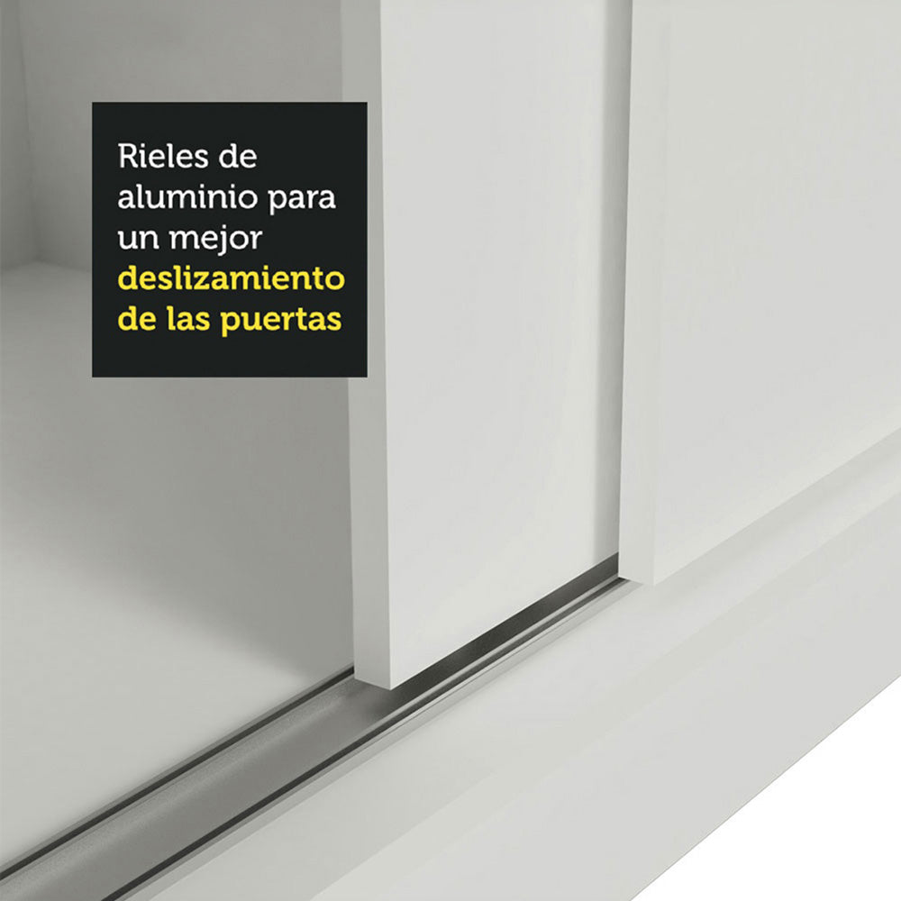Clóset Soltero 119 cm 2 Puertas Corredizas Con 2 Espejos 2 Cajones Blanco Max Madesa