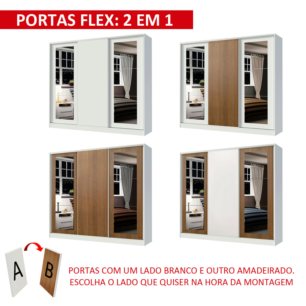 Clóset Matrimonial 100% MDF 3 Puertas Correderas con Espejos Blanco/Marrón Eros