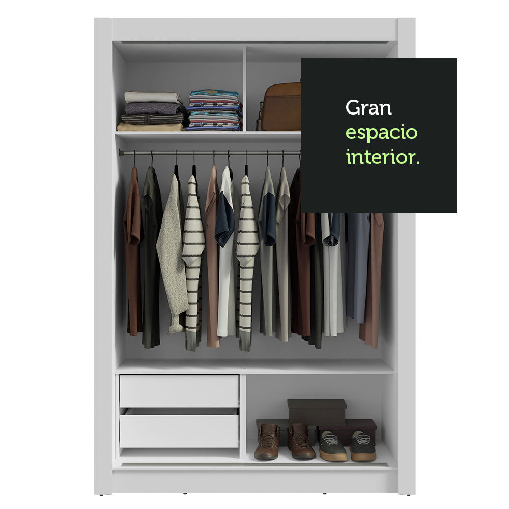 Clóset Soltero 117 cm 2 Puertas Corredizas Con 1 Espejo 2 Cajones Blanco Vivare Madesa