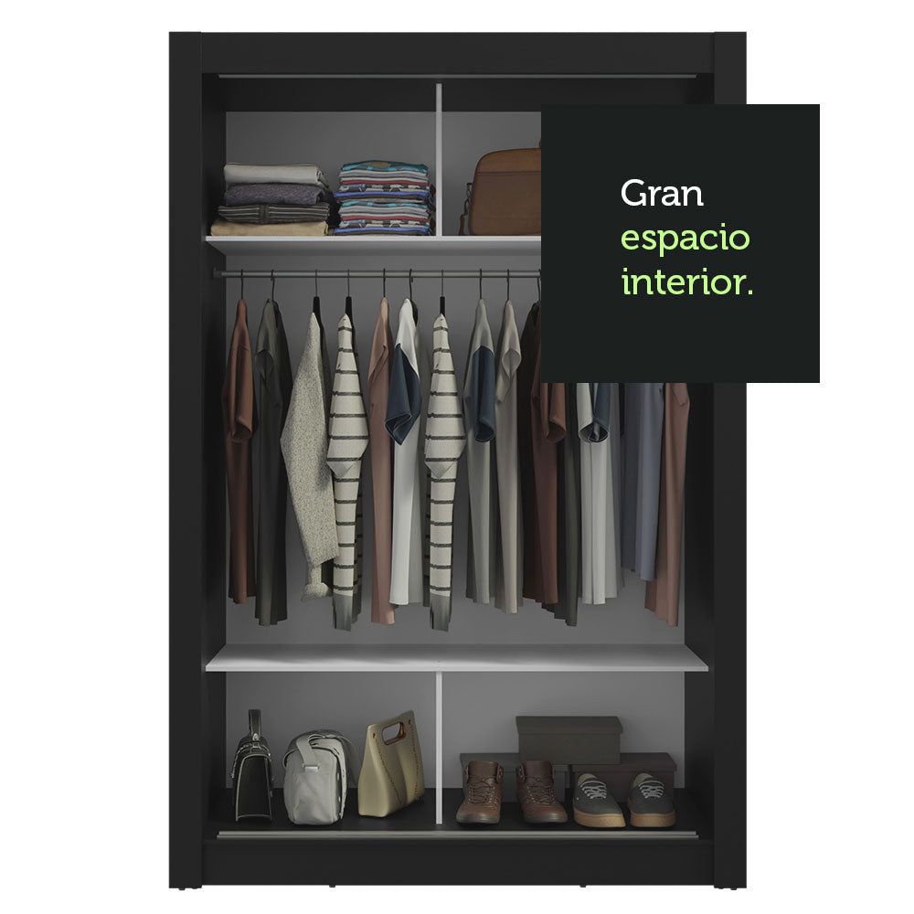 Clóset Soltero 117 cm 2 Puertas Corredizas Negro/Blanco Milano Madesa