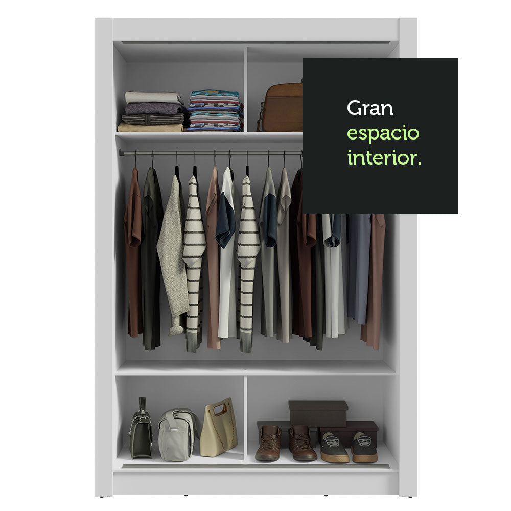 Clóset Soltero 117 cm 2 Puertas Corredizas Con 1 Espejo Blanco/Gris Milano Madesa