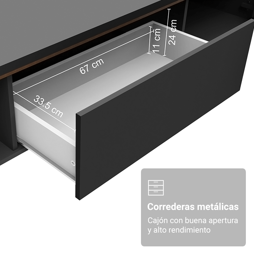 Mueble para TV hasta 80 Pulgadas 180 cm 2 Puertas 1 Cajón Negro Reims Madesa