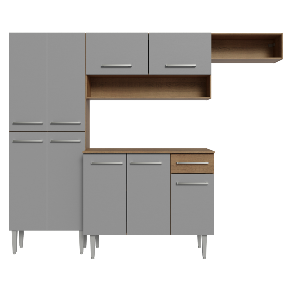 Cocina Compacta 229 cm 9 Puertas 1 Cajón Marrón/Gris Emilly Madesa 09