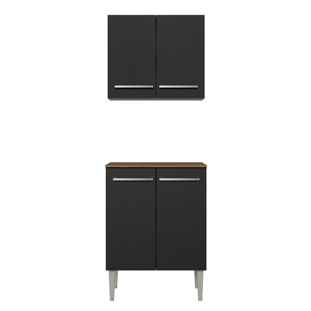 Kit con Gabinete Superior y Bajo 64cm Marrón/Negro Emilly