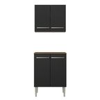 Kit Gabinete Superior y Gabinete Bajo 64 cm 4 Puertas Marrón/Negro Emilly Madesa