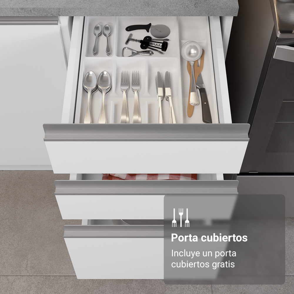 Gabinete Bajo para Fregadero con Accesorios de Cocina 120 x 60 cm 2 Puertas 3 Cajones (Con Encimera) Glamy Blanco