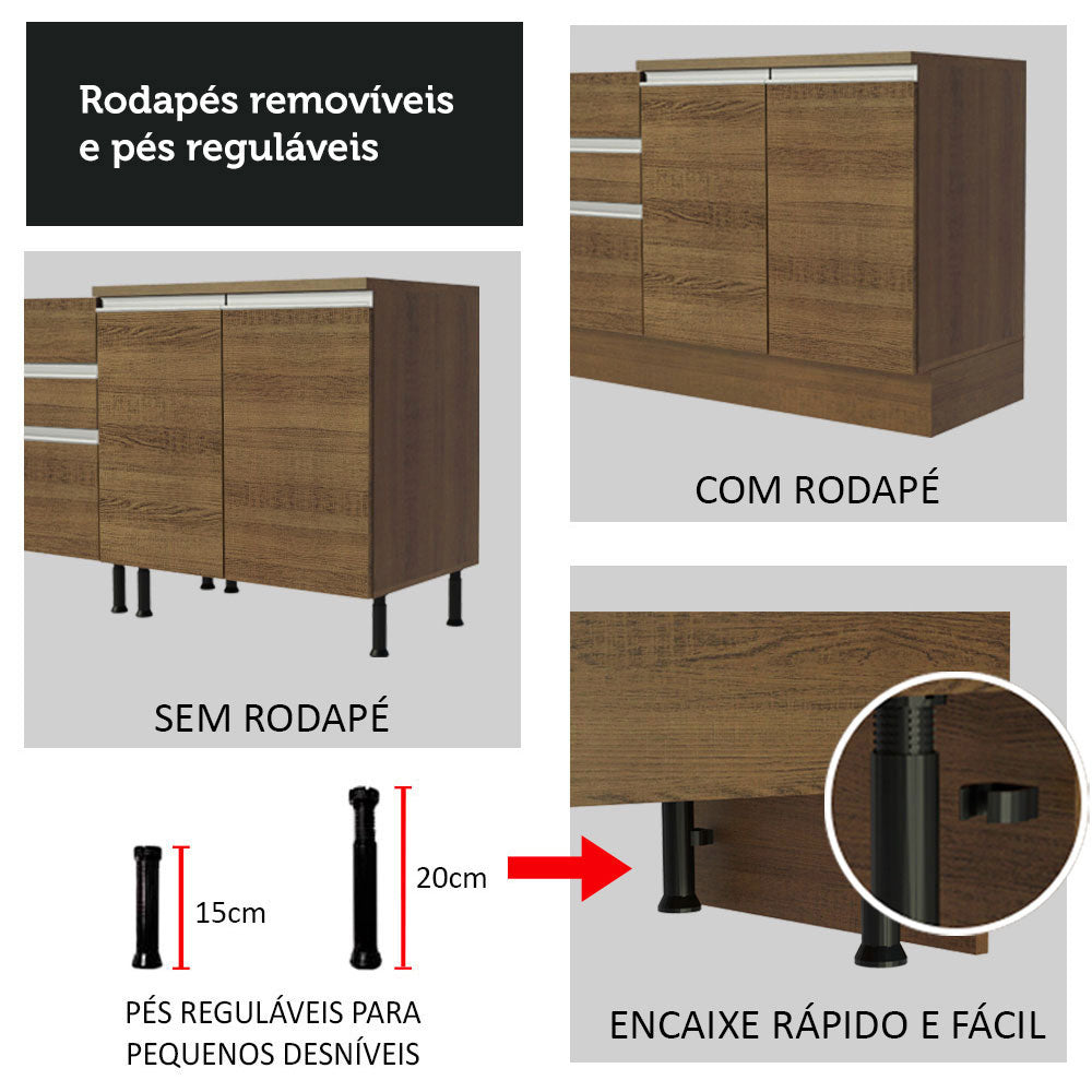 Gabinete Bajo para Tarja 120 x 60 cm 2 Puerta 3 Cajones (Con Encimera) Glamy Marrón